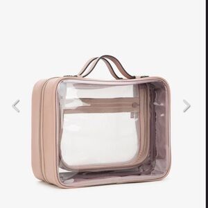 New in Box Large Calpack clear cosmetics case in classic Mauve / Rose Gold